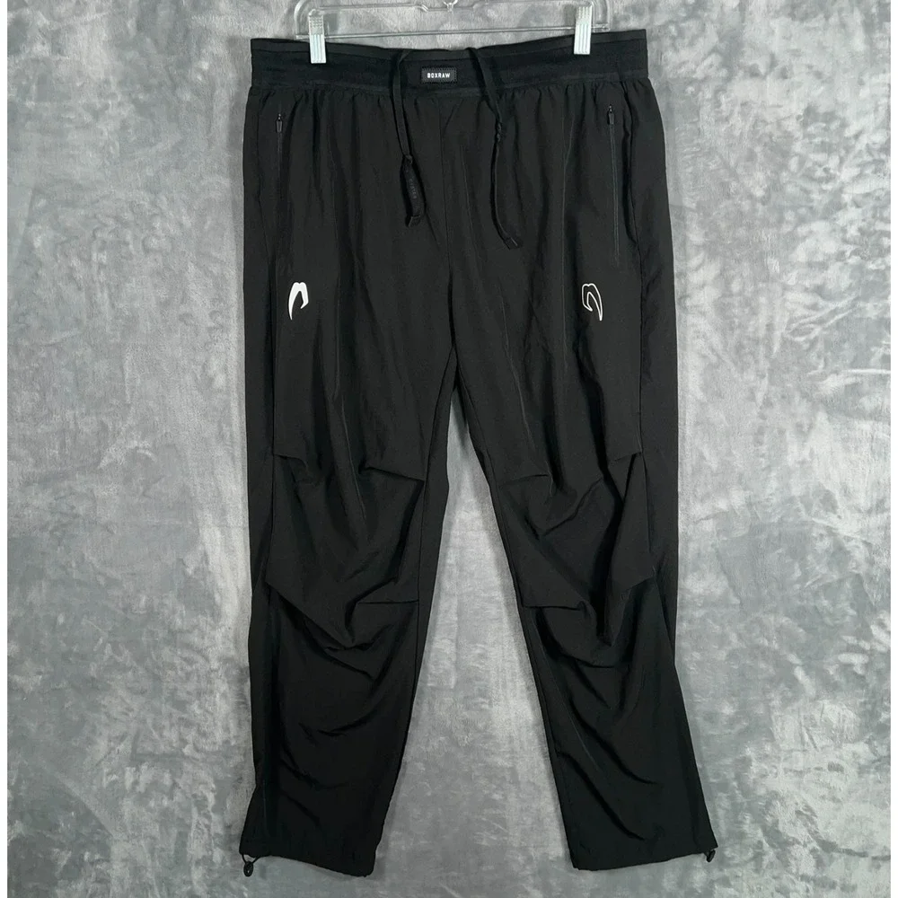 Box Raw Sweatpants Mens XL Black Boxing Track Bottoms Pants Zipper Pocket